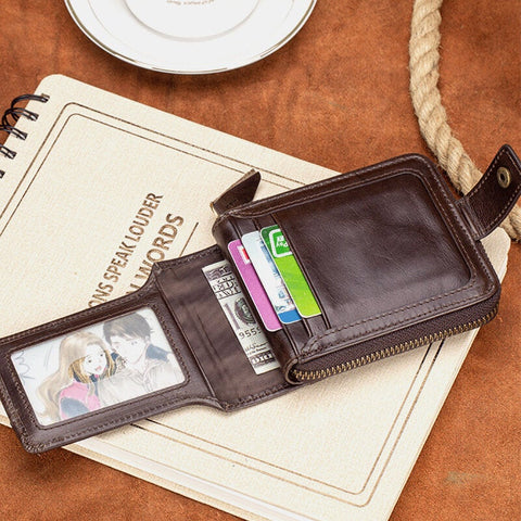 Men Genuine Leather Bifold Large Capacity RFID Anti-theft 12 Card Slots Holder Coin Purse Money Clip Wallet