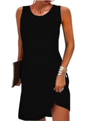 Women's Sleeveless Pure Color Slim Crew Neck Simple Split Dress
