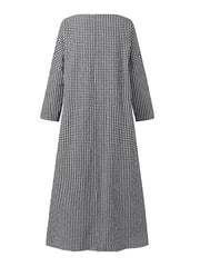 Women Casual Plaid Half Button Front Long Sleeve Maxi Dresses
