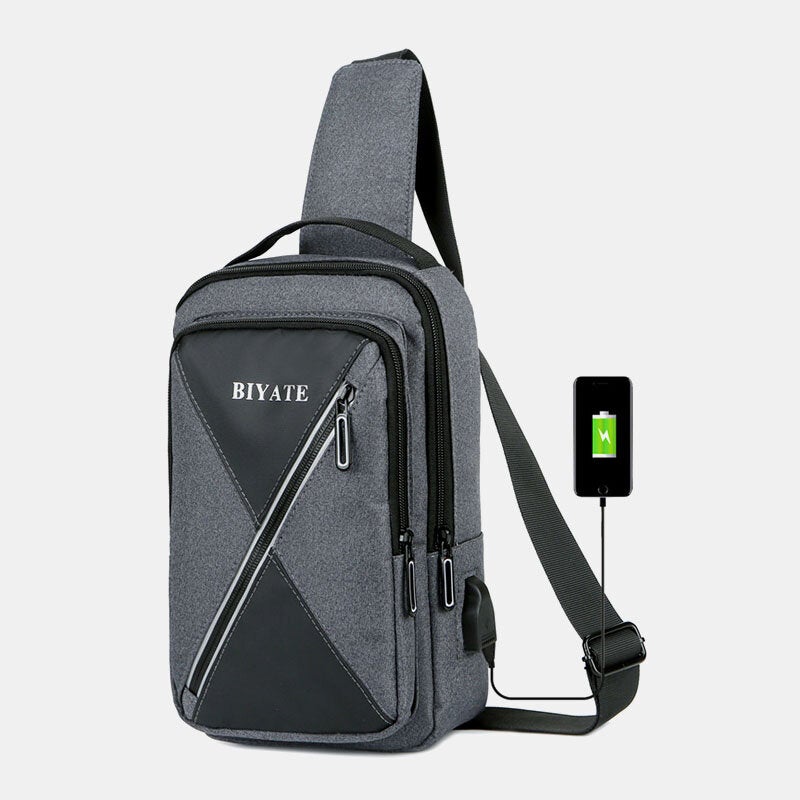 Men USB Charging Multi-pocket Chest Bag Oxford Non-slip Wear-resistant Waterproof Casual Shoulder Crossbody Bags