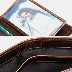 Men Oil Wax Leather Short Bifold RFID Anti-magnetic Wallets 16 Card Slot Thicken Driver License Card Holder Coin Purse