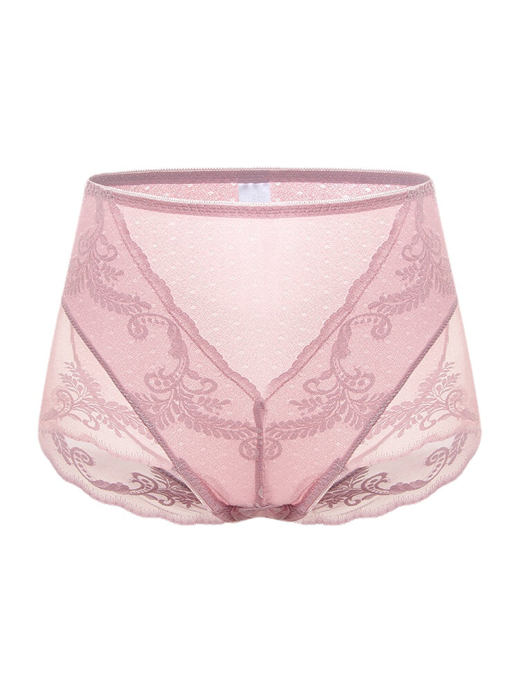 Plus Size Women Lace Jacquard Sheer Breathable Thin High Waist Panties