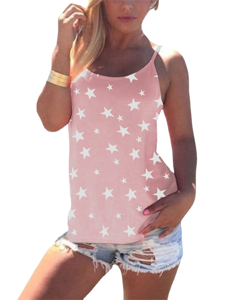 Star Print Back Cross Sleeveless Sling Casual Wild Tank Top