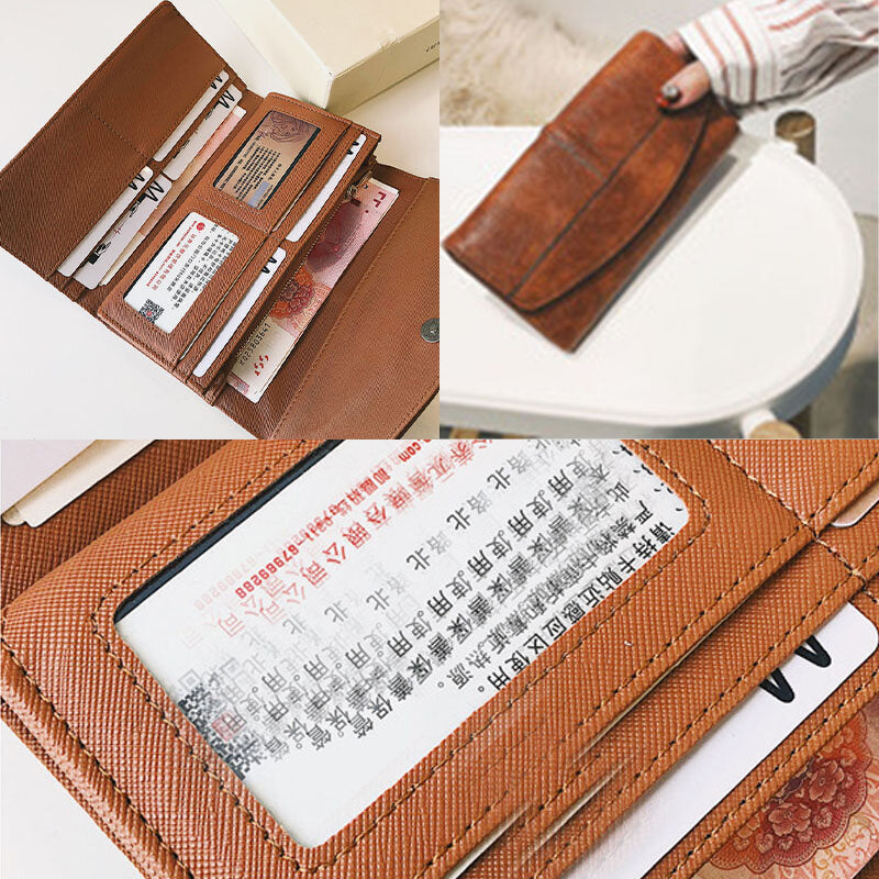 Unisex Faux Leather Retro Trifold Hand-carry Multi-slot 5.5 Inch Phone Clutch Bag Purse Wallet