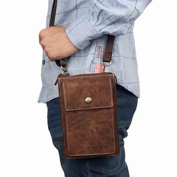 Vintage Casual Double Zipper 6 Inch Phone Bag Crossbody Bag Waist Bag For Men