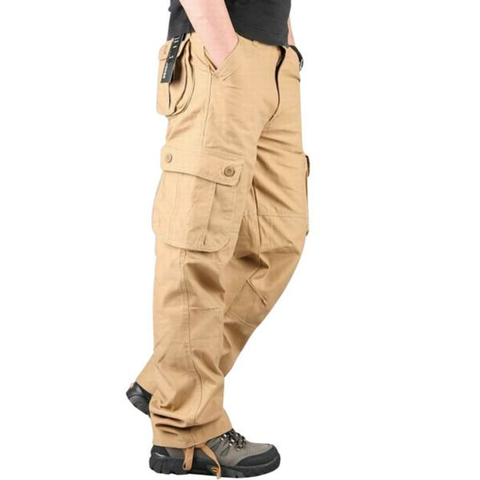 Men Outdoor Leisure Cargo Pants Extra Large Pockets Straight Leg Trousers