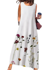 Women's Sleeveless Print Crew Neck Daily Comfort Long Dress