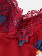 Women's Tropical Print Lace V-Neck Pajama Set