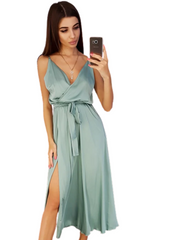 Fashion Women‘s Sleeveless Pure Color Casual Party Sexy Lace up Long Dress