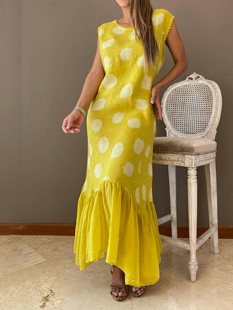 Sleeveless Splicing Polka Dot Summer Holiday Casual Dress For Women