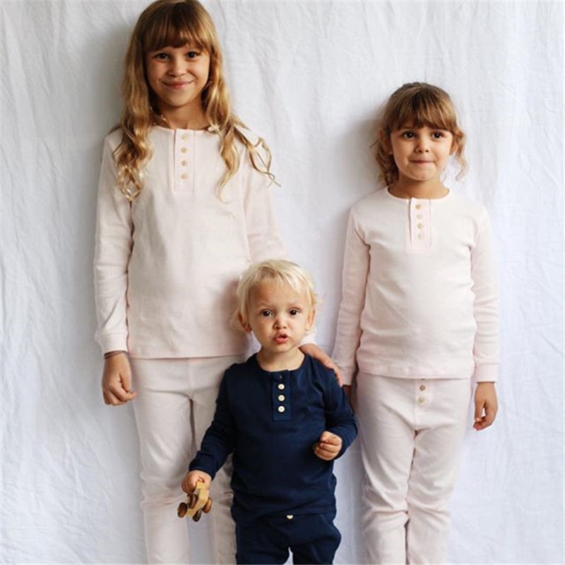 Elegant Nightwear Solid Color Pajamas Set For Unisex Kids - Sheseelady