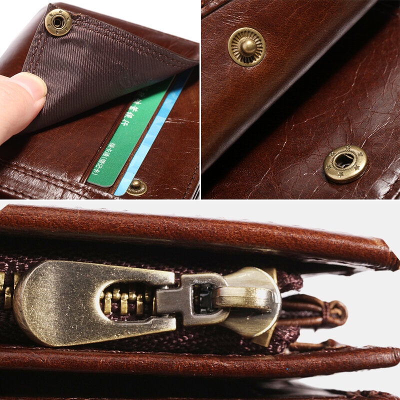 Men Bifold Short Money Clip Multifunctional RFID Anti-theft Genuine Leather Wallets Multi-card Slot Card Holder Coin Purse