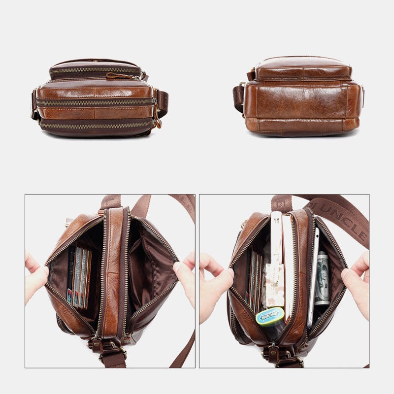 Men Genuine Leather Multi-function Retro Wear-resisant Large Capacity Handbag Shoulder Bag Cross Body