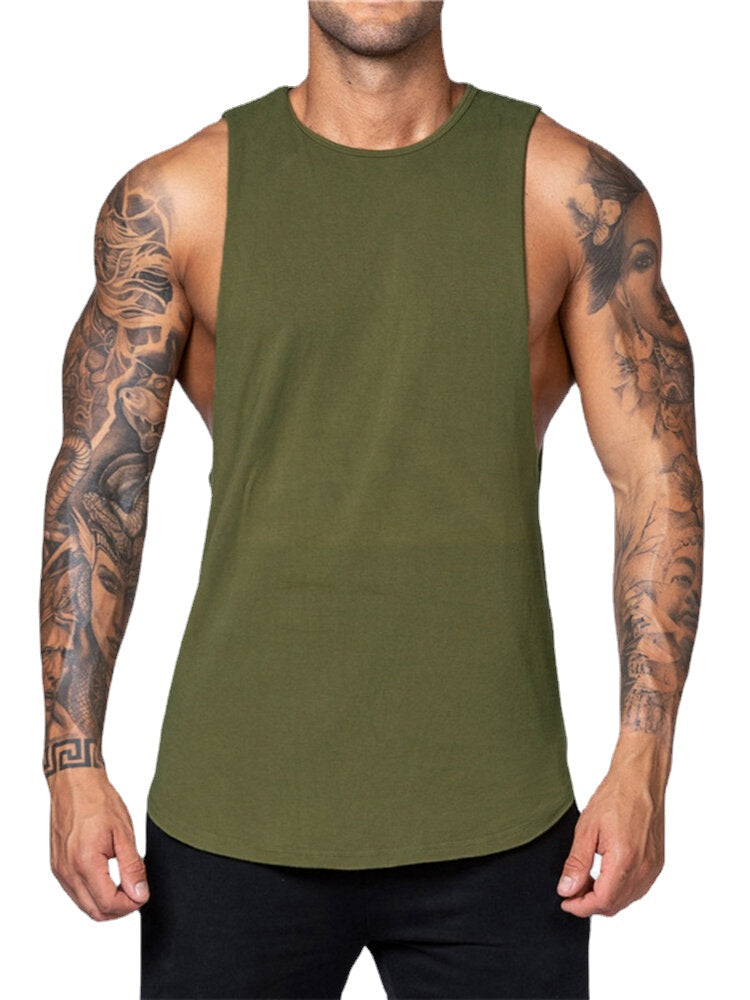 5 Colors Cotton Breathable Solid Color Men Sleeveless Fitness Workout Tank Tops