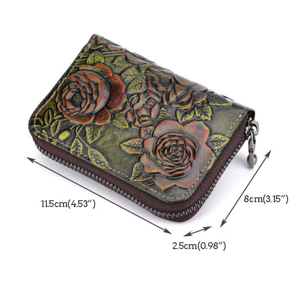 Genuine Leather Card Organ Holder Zipper Multi-card Bit Purse Wallet
