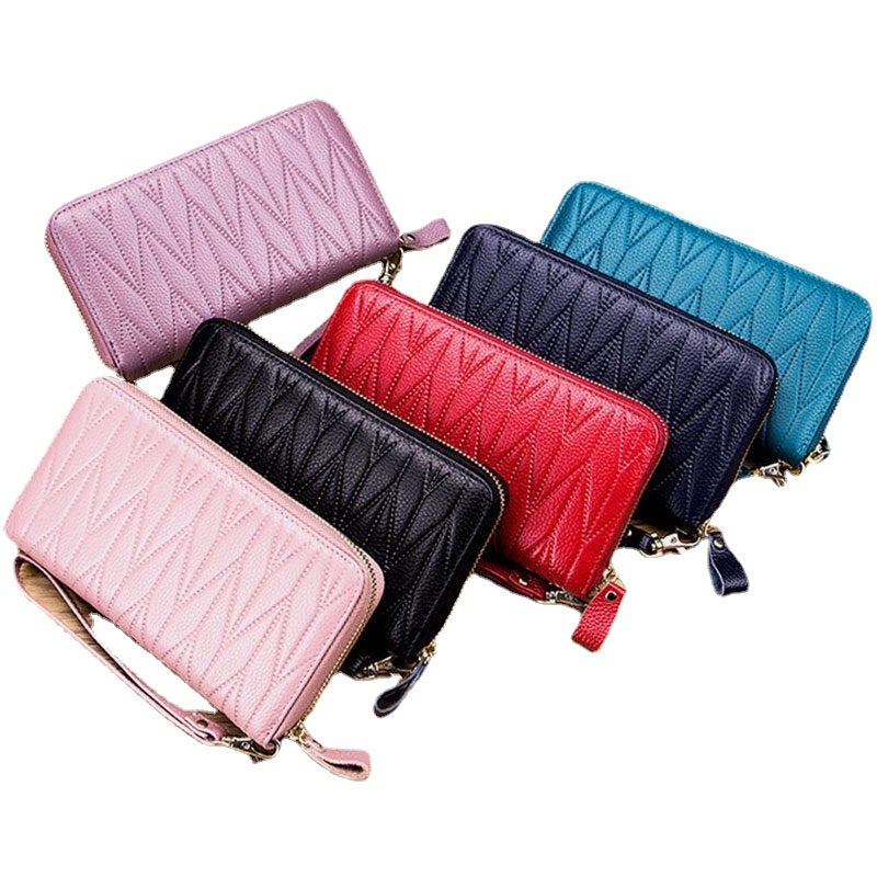 Women Genuine Leather RFID Organ Design Multi-card Slot Clutch Purse Long Wallet