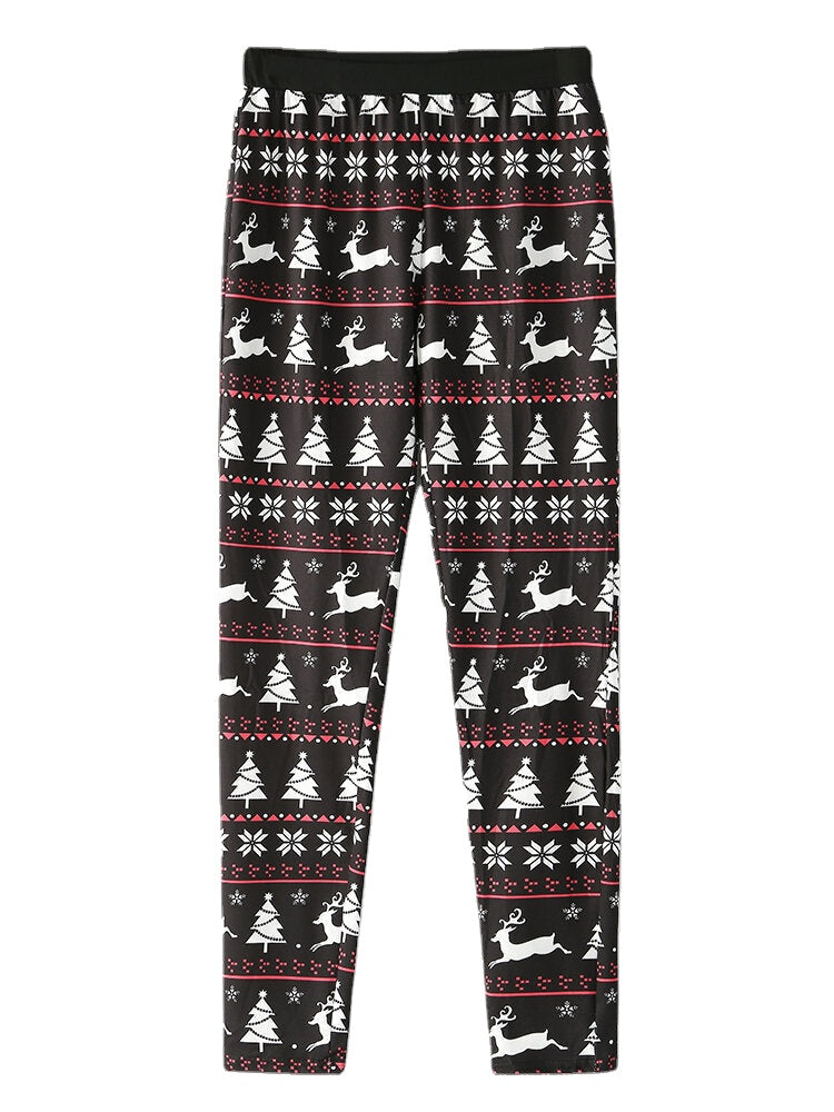 Women Christmas Style Print Elastic Waist Slim Home Ethic Style Sleep Bottoms