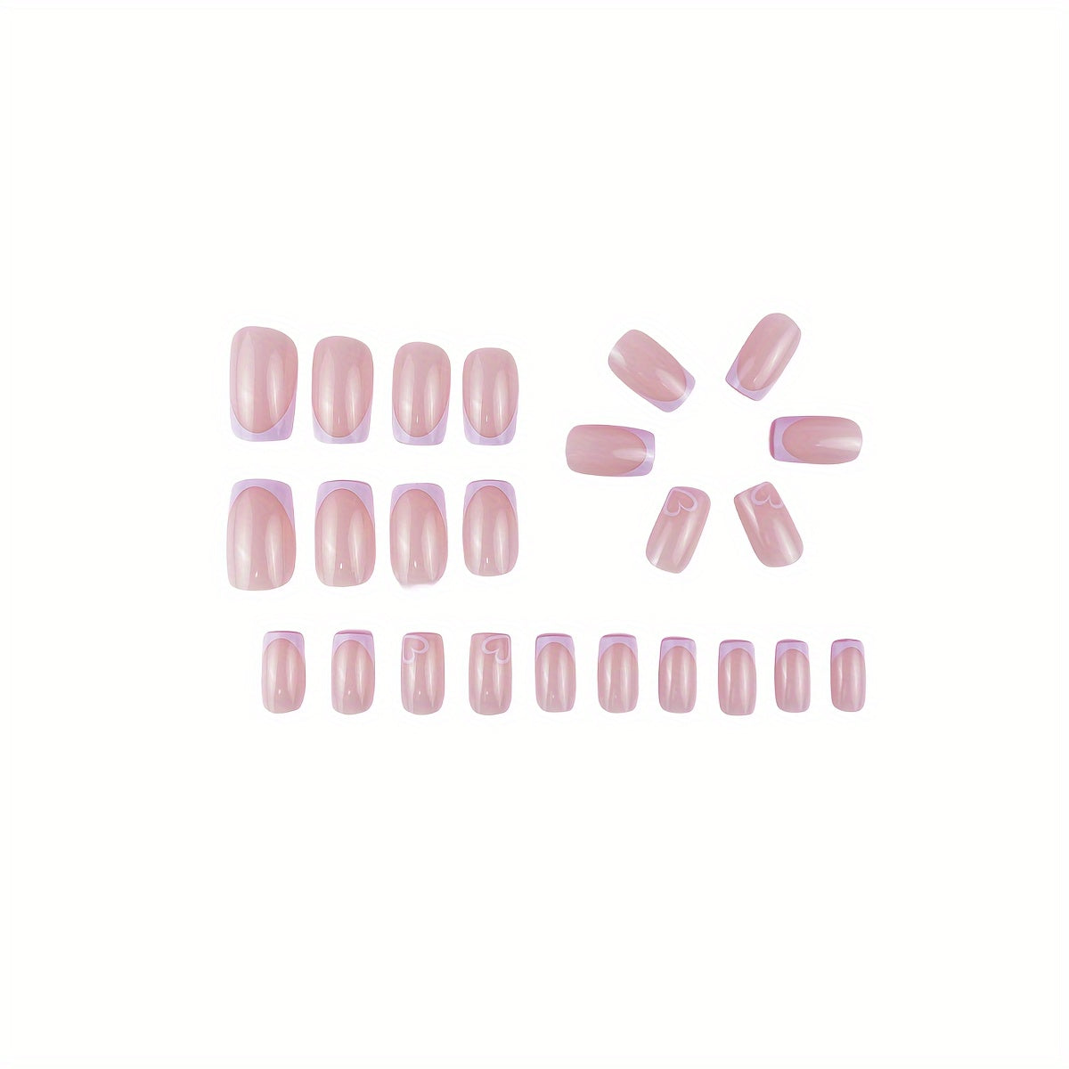 24-Piece Nude Pink Heart Design Press-On Nails Set with File & Adhesive