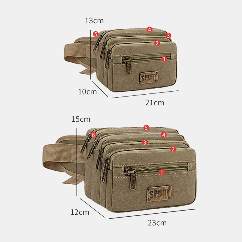 Men Waterproof Multi-pocket Waist Bag Canvas Large Capacity Multi-purpose Phone Chest Crossbody Shoulder