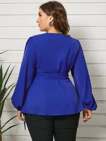 Plus Size Crossed Front Design Long Sleeves Blouse