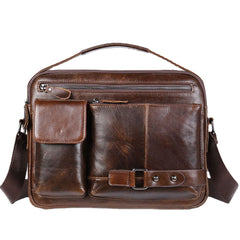 Men Oil Wax Leather Large Capacity Waterproof Messenger Bag Briefcase Multi-pocket Cowhide Crossbody Bags Shoulder