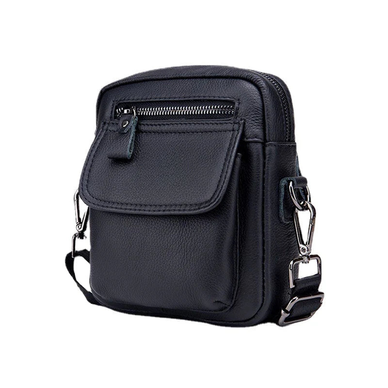 Men's Waterproof Genuine Leather Crossbody Bag with Multi-Layers
