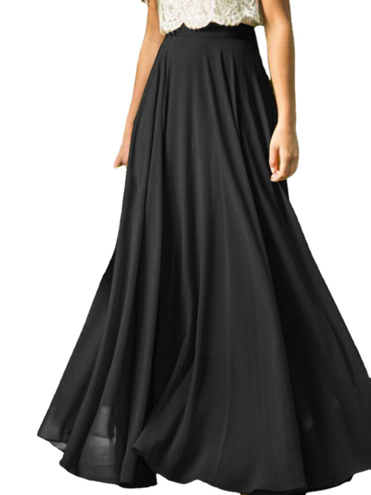 Women Solid Color Elegant Long Mesh Skirts