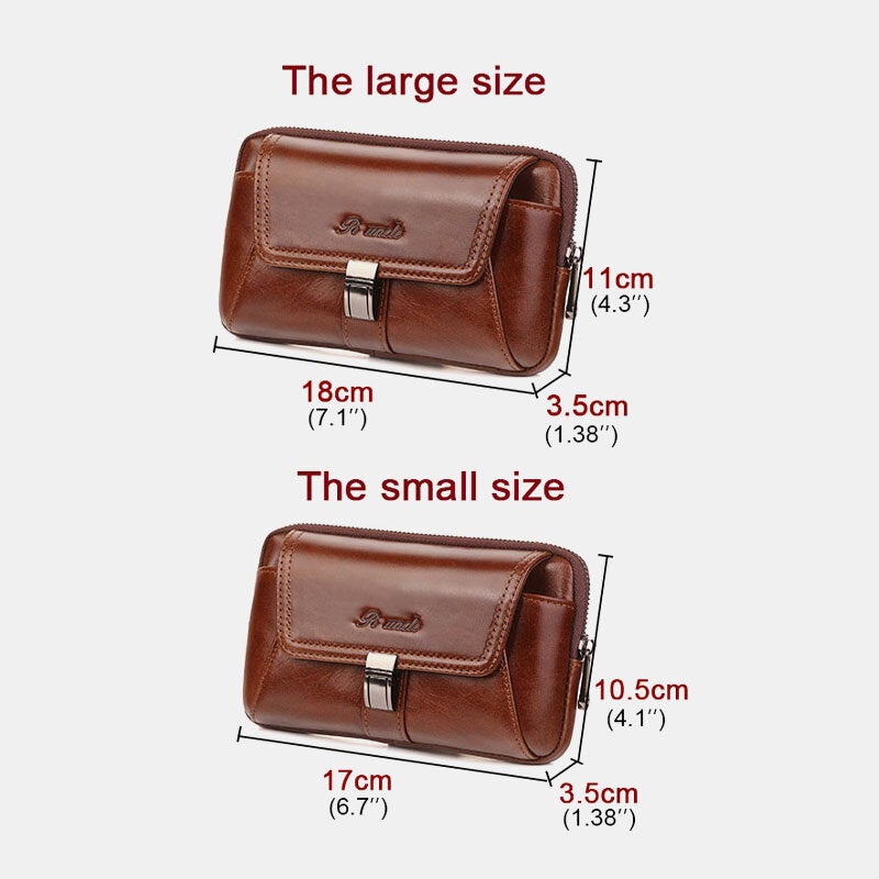 Men Genuine Leather Large Capacity Retro 6.3 Inch Phone Bag Waist Multifunction Horizontal Belt