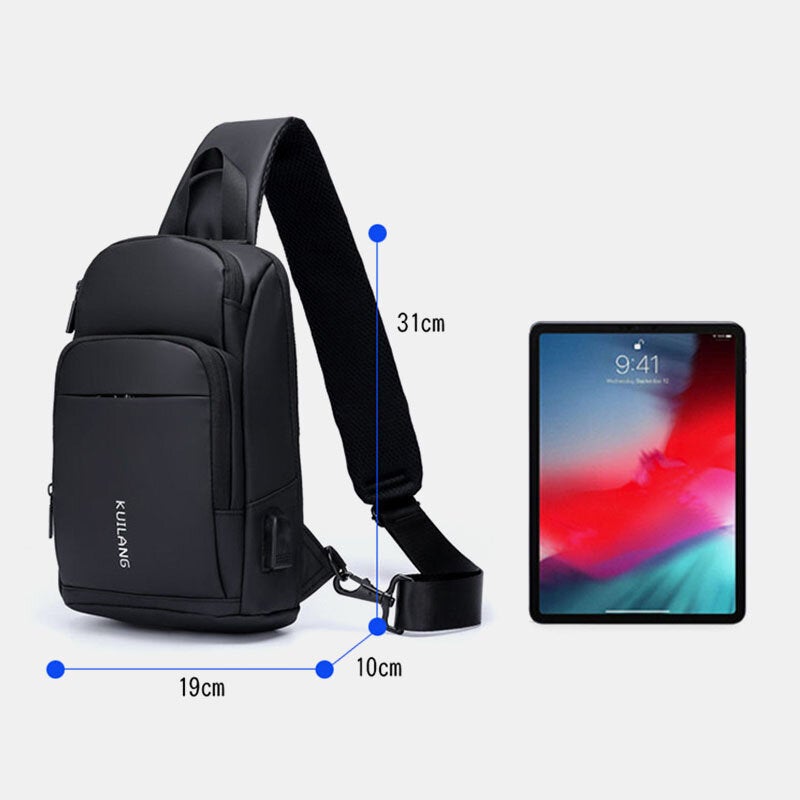 Men Oxford Large Capacity USB Charging Chest Bag Fashion Casual Wild Bus Card Pocket Design Crossbody Bag Shoulder