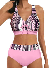 Women's Swimwear Bikini Normal Swimsuit 2 Piece Geometic Pink Bathing Suits Sports Beach Wear Summer