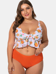 Printed Deep Necklines Adjustable Straps Plus Size Bikini