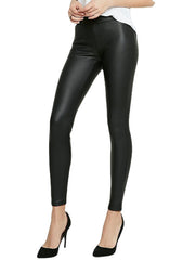 Women's PU Artificial Leather Mid Waist Daily Stretchy Pants