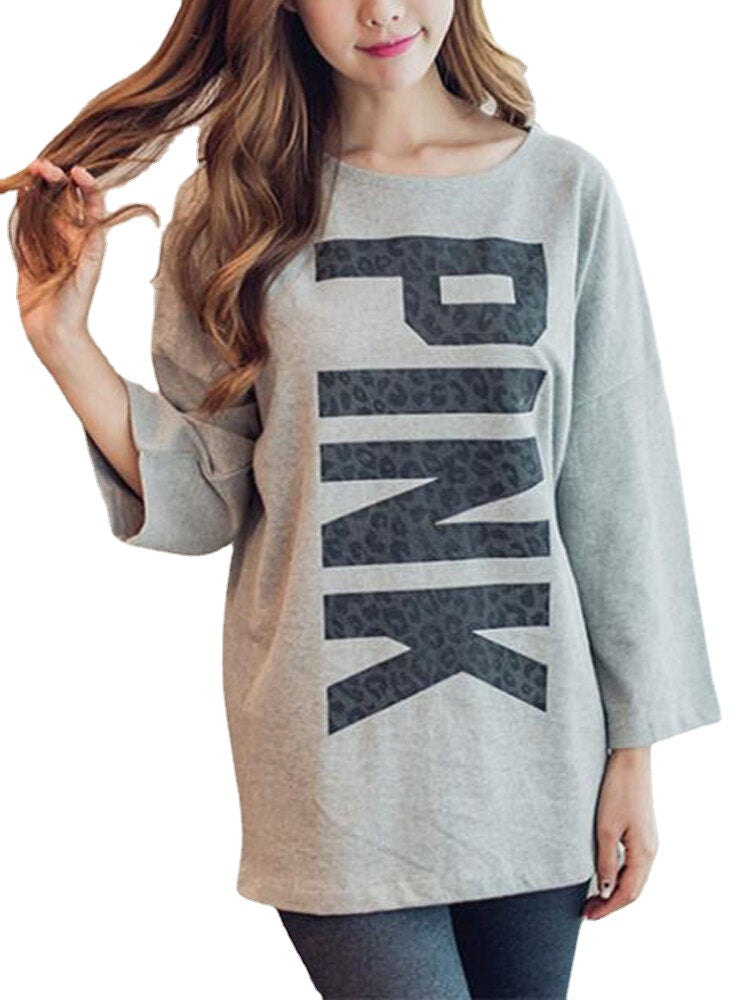 Womens Letter Print Ruond Neck Long Sleeve Home Casual Pajama Set