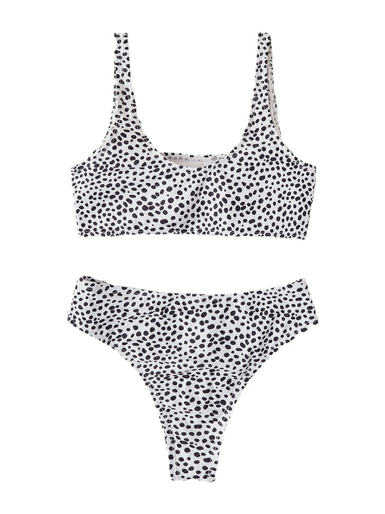 Women Leopard Wide Shoulder Straps Swimsuit Backless Bikini