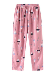 Women Cute Cartoon Animal Print Long Sleeve Pocket Elastic Waist Home Pajama Set