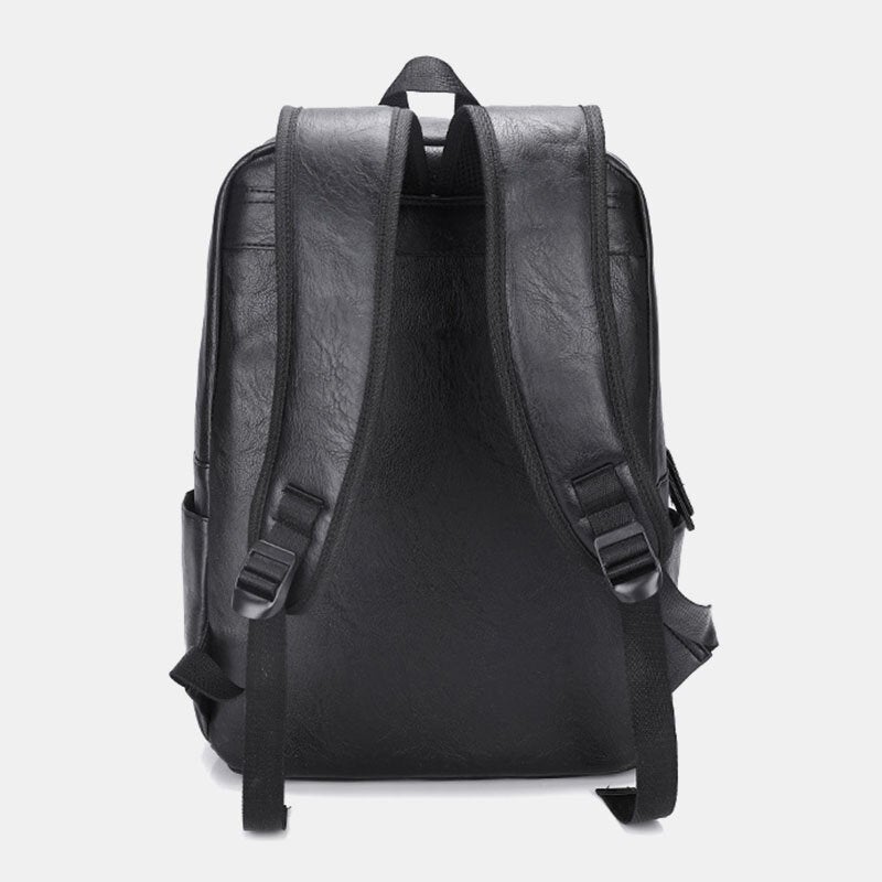 Men Business Large Capacity Backpack Vintage Soft Leather Waterproof Wear-resistant 15.6 Inch Laptop Bag