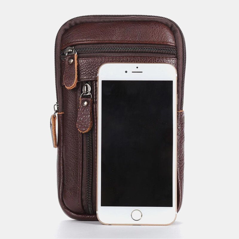 Men Genuine Leather Multi-carry Anti-theft 6.5 Inch Phone Bag Crossbody Waist Sling