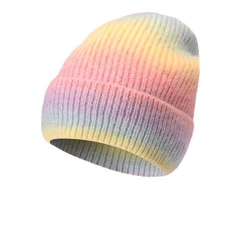 Women Gradient Autumn Winter Warm Knitted Hat Personality Wild Flanging Ear Protection Beanie Hat