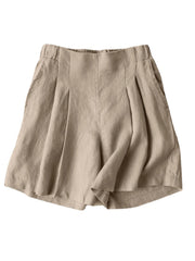 Solid Ruched Pocket Casual Cotton Shorts