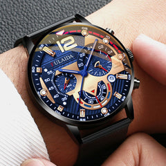 7 Colors Stainless Steel Business Casual Mesh Strap Luminous Hand Calendar Quartz Watch