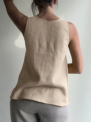 Cotton Solid Ruched Sleeveless Casual Tank Top