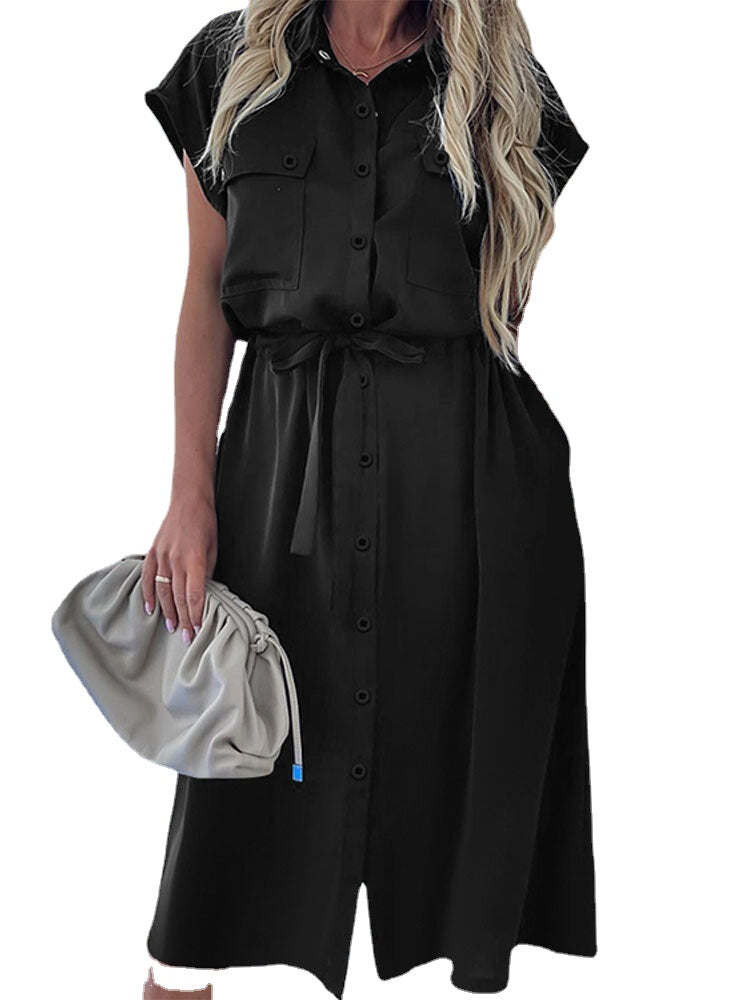 Short Sleeve Lapel With Side Pocket Casual Holiday Dresses For Women