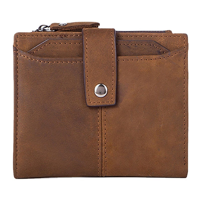 Men Short Bifold RFID Blocking Wallet Retro Casual Multi-card Slot Card Holder Cowhide Driver's License Wallet