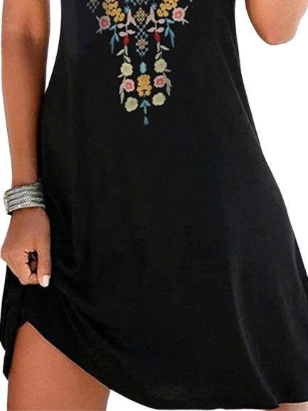 Women's Sleeveless Floral Print V Neck Beach Casual Dress