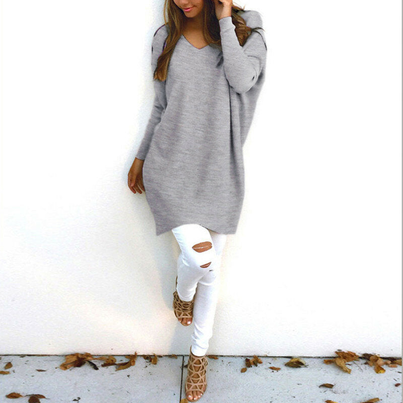 Women Long Sleeve V Neck Casual Loose Solid Pullover Shirt Blouse