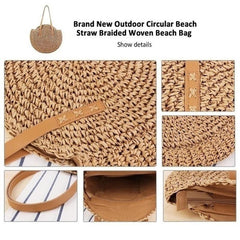 Women Leisure Round Straw Bag Woven Beach Bag Shoulder Bag