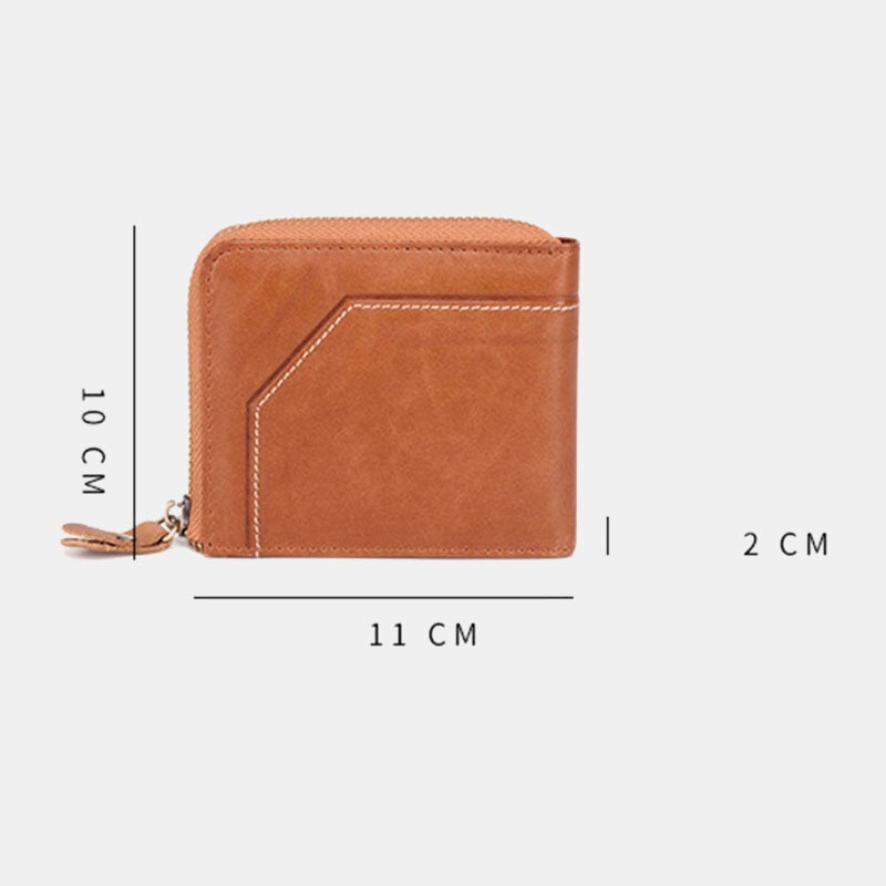 Men Genuine Leather Vintage Wallet RFID Blocking Zipper Coin Bag Card Holder