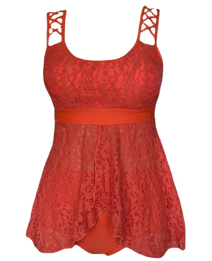 Women's Swimwear Swimdresses Normal Swimsuit Lace 2 Piece Solid Color Black Yellow Blue Purple Orange Bathing Suits Sports Beach Wear Summer