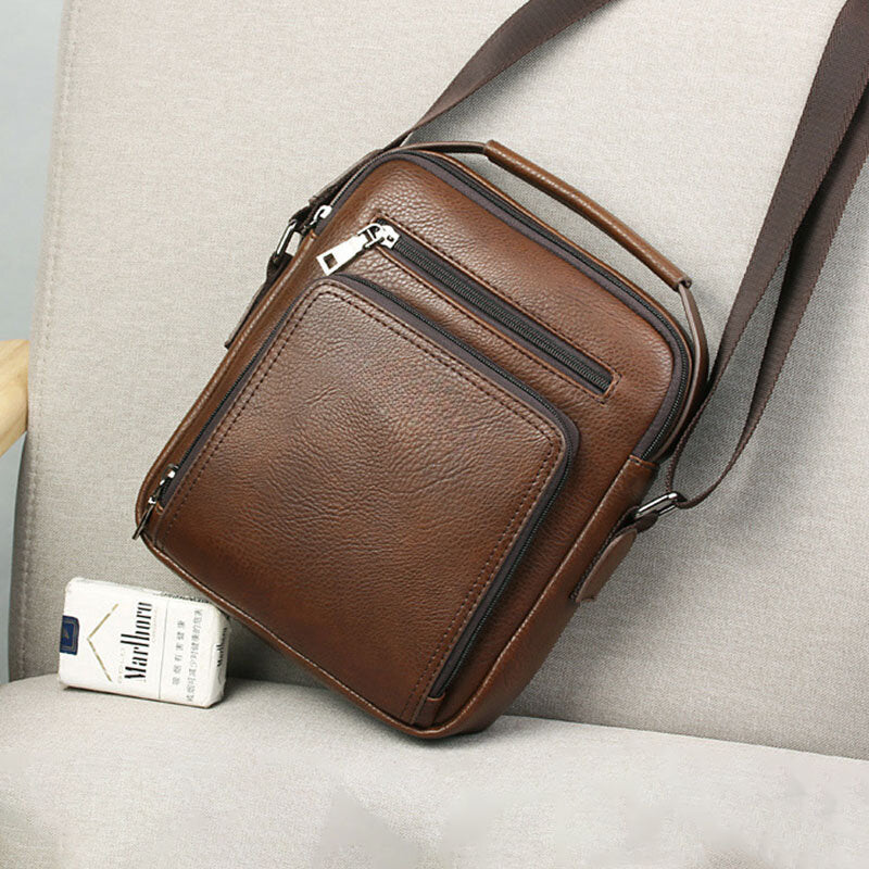 Men's PU Leather Multi-pocket Crossbody Bag - Large Capacity Teacher Bag