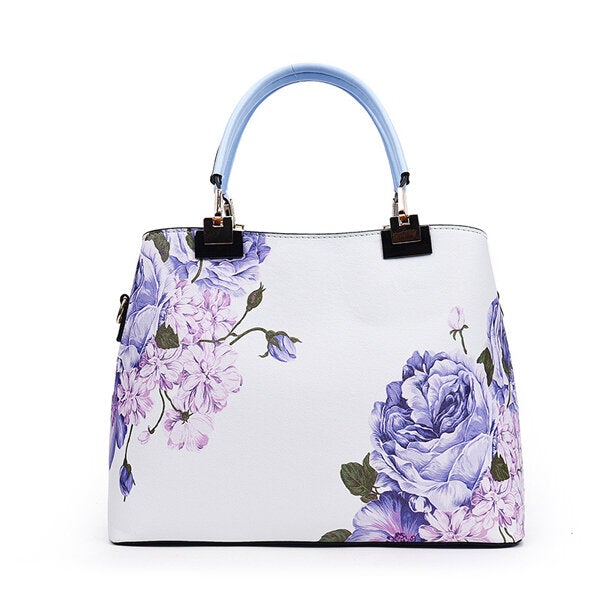 Women Floral PU Leather Capacity Tote Elegant Shoulder Vintage Crossbody Bags